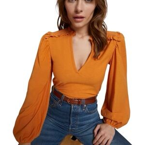 Nation LTD Dolly Top Size Small Persimmon 
Smocked Shoulder Revolve